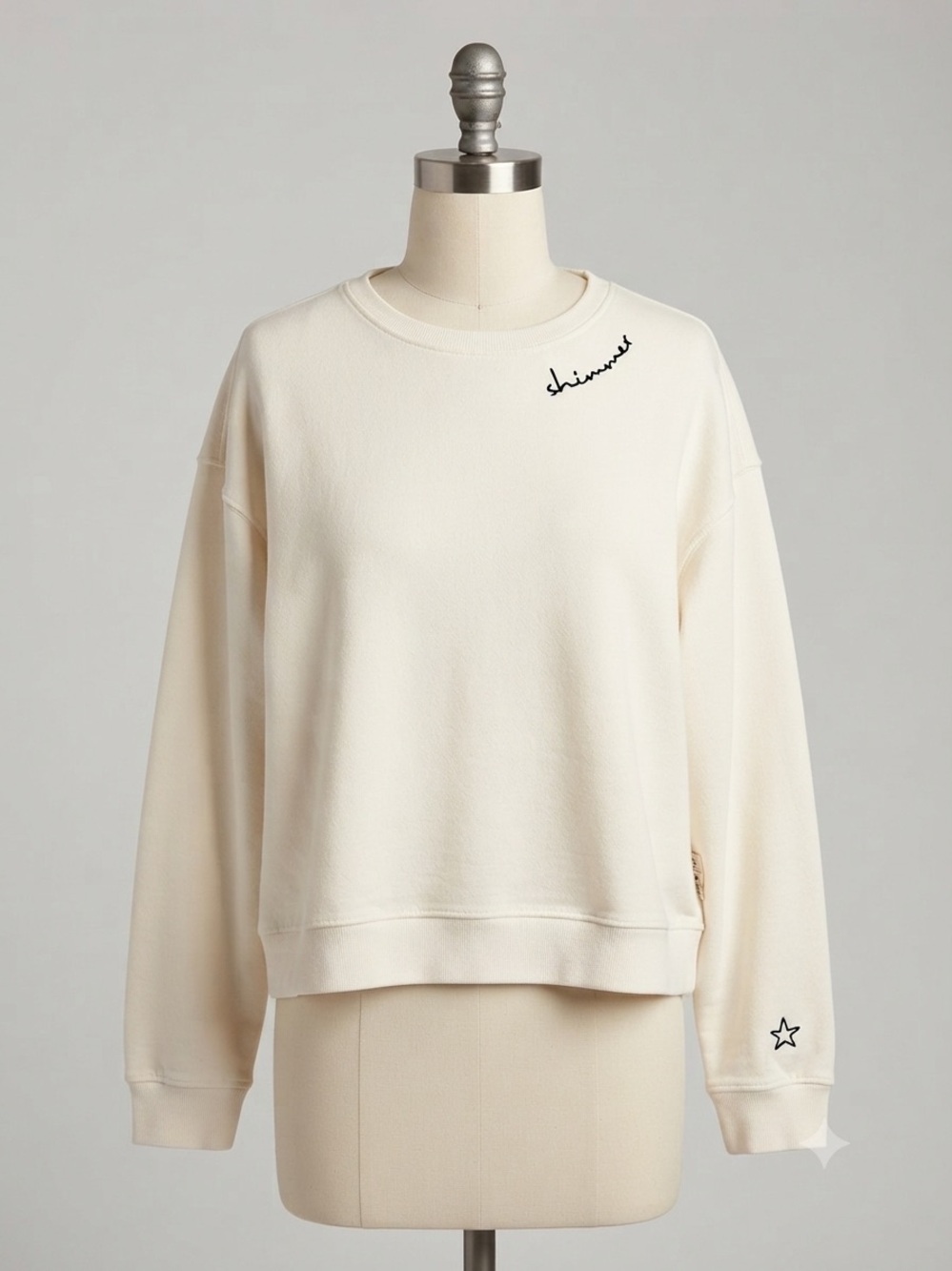 Pilcro Anthropologie Cream Sweatshirt with Black Shimmer and Star Accent sz M